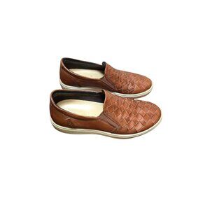 Ecco Men Brown Leather Woven Boho Vacations Beach Slip-On Shoes Size 41 EU